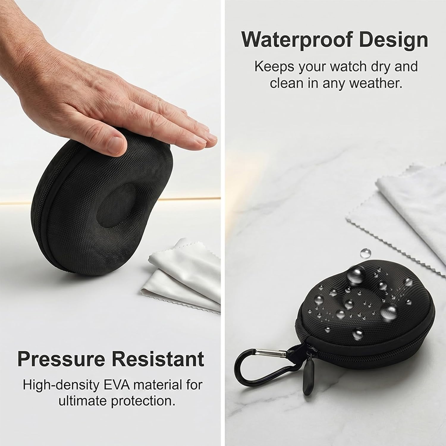 Watch Travel Case, Black Single Watch Case for Men with Cleaning Cloths