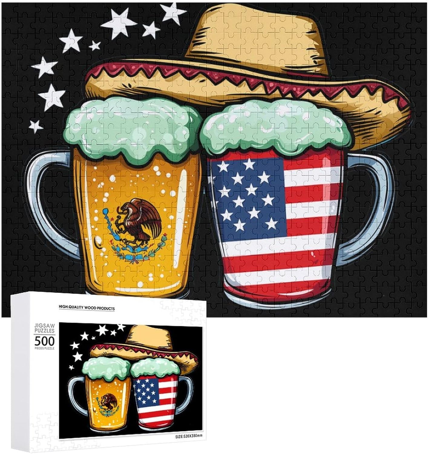 Beer Mexican USA Flag Wood Puzzle Challenging Jigsaw Puzzles for Women Men