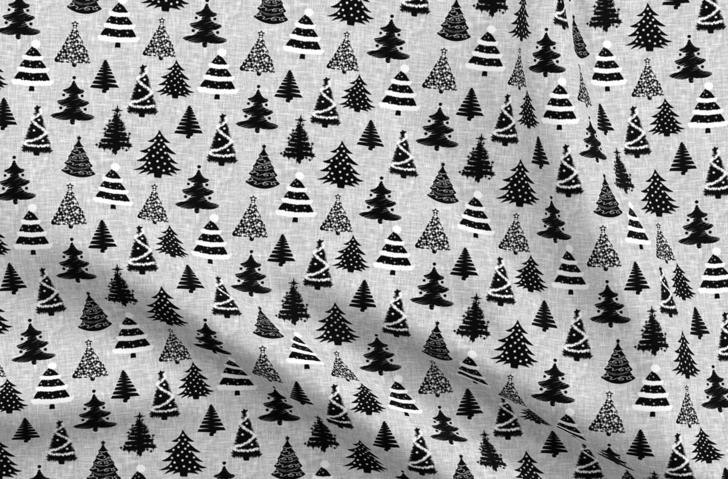 Spoonflower Fabric - Christmas Trees Monochrome Black White Holiday Tree Forest Printed on Organic Cotton Sateen Fabric by The Yard - Sewing Quilting Apparel Home Decor