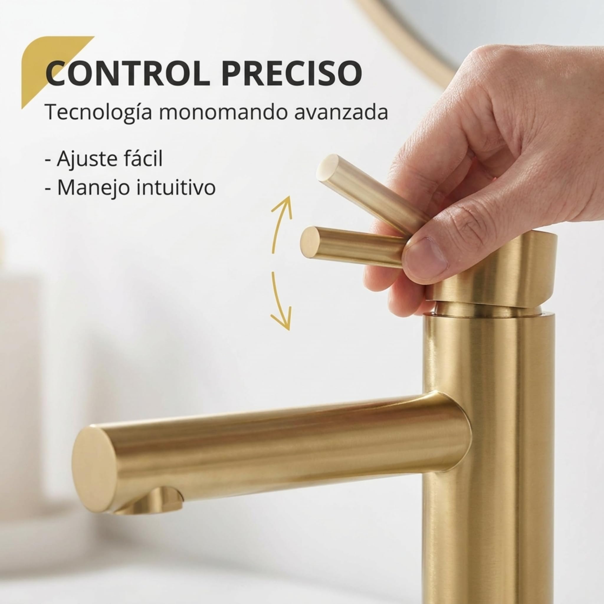 VALAZ Rubinetto Bagno Lavabo Alto Dorato Spazzolato Protezione PVD | Miscelatore Lavabo Bagno Acqua Fredda e Calda, Risparmio Acqua | Installazione Facile | Ottone, Inossidabile, Serie Palancia