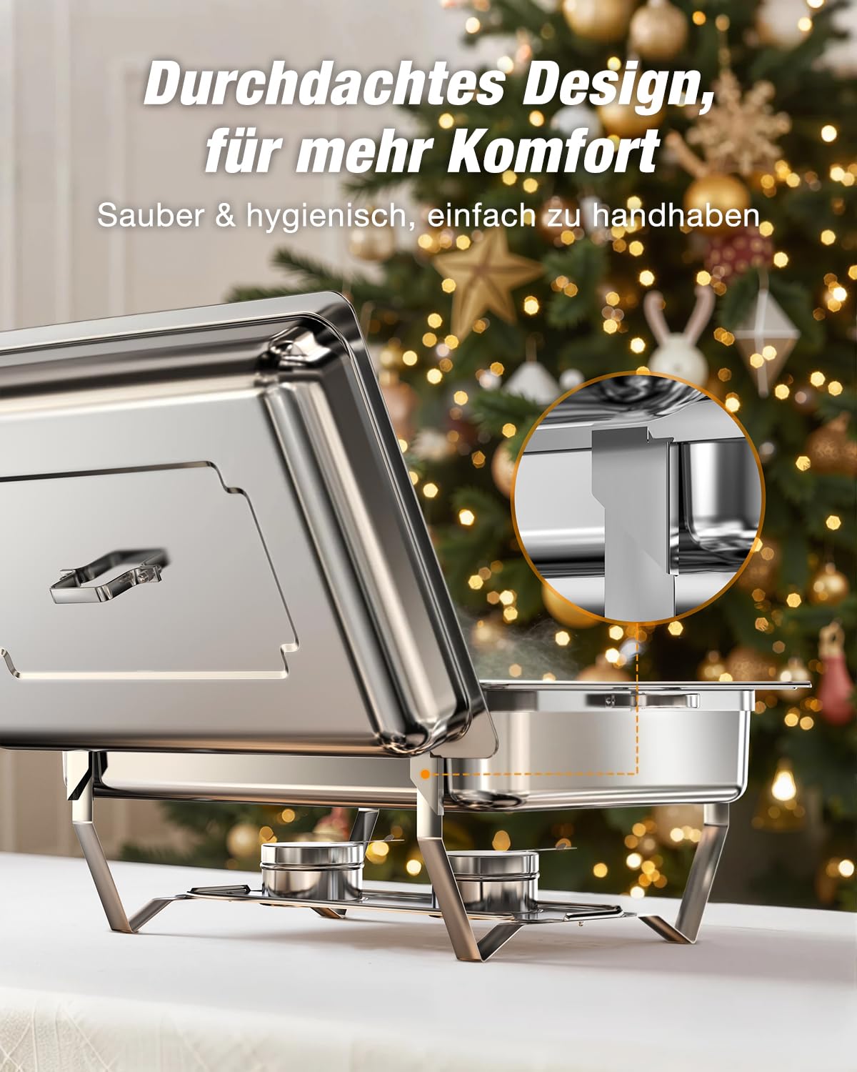 WARMOUNTS Chafing Dish Buffet Set 9L, Edelstahl Speisenwärmer für Catering, Hochglanzpoliert, Klappbarer Rahmen, Halterung, Großes Warmhaltebehälter für Party (4er Set 2x1+2x1/2+3x1/3 Einsätze)