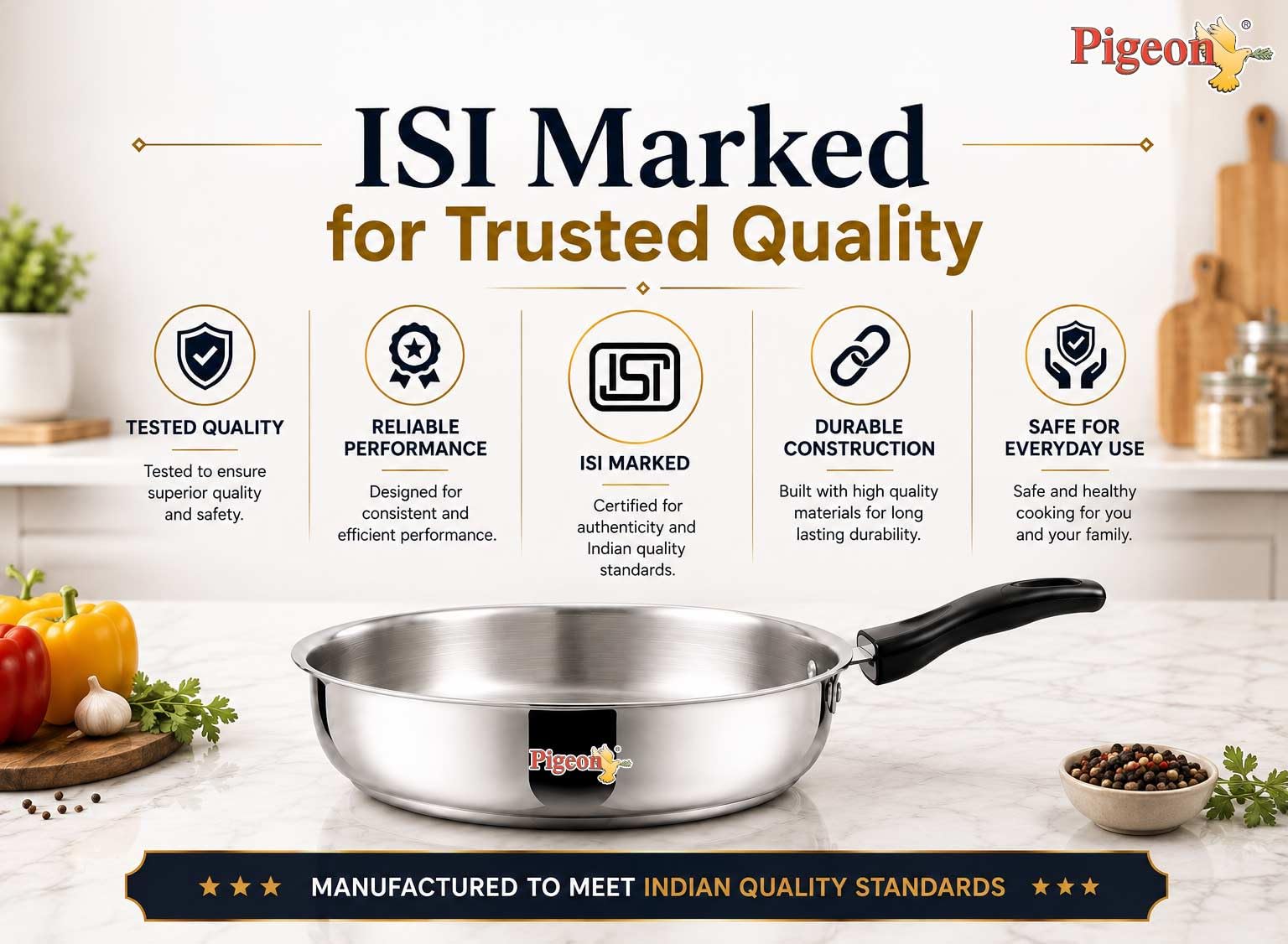Pigeon Stainless Steel Frypan - 20cm, Scratch Resistant -5 Pigeon Stainless Steel Frypan - 20cm, Scratch Resistant -5
