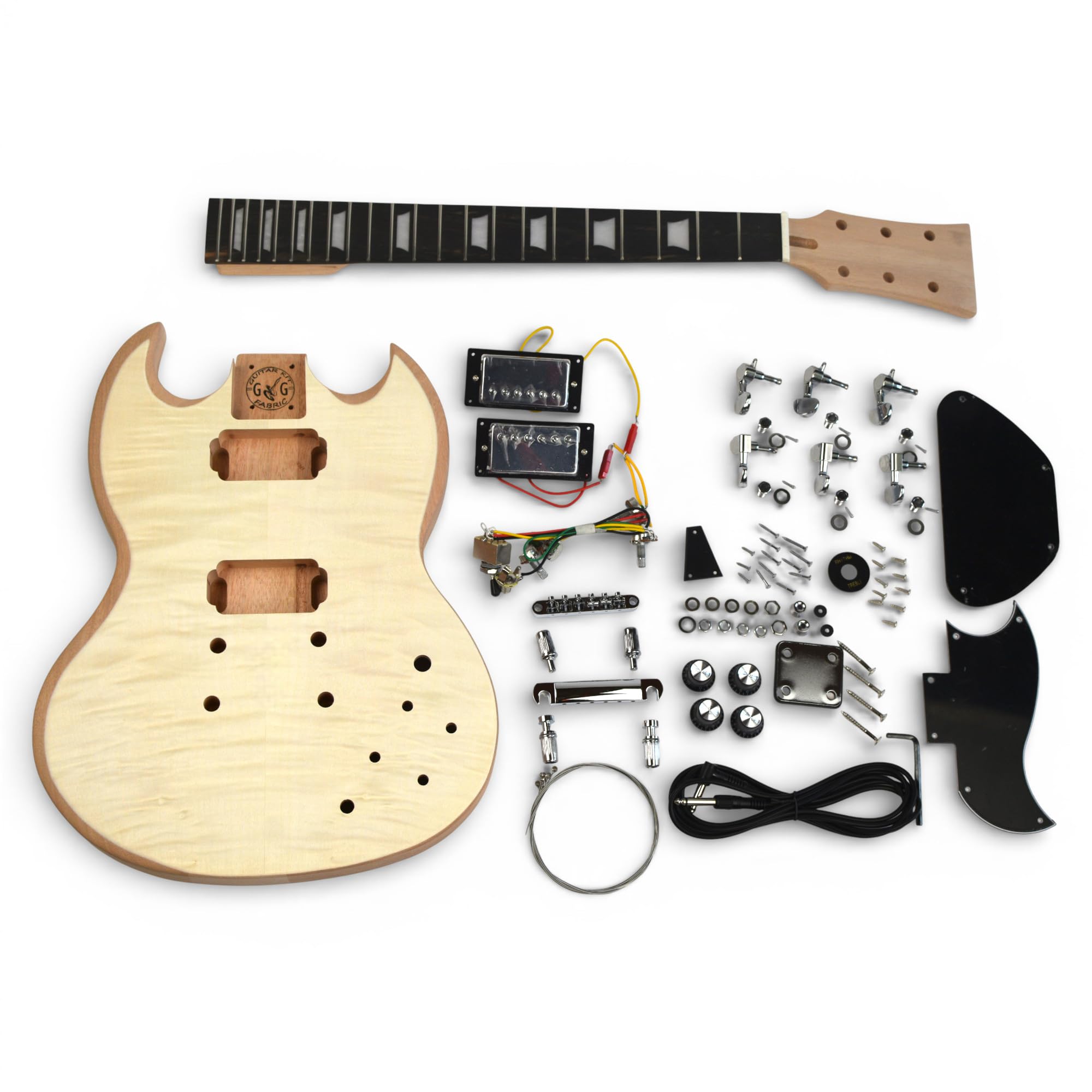 Guitare en Kit – SG Flamme, Ebene - Les Beatles, Paul McCartney, John Lennon, RIngo Starr, George Harrison Guitare en Kit - SG Flamme, Ebene