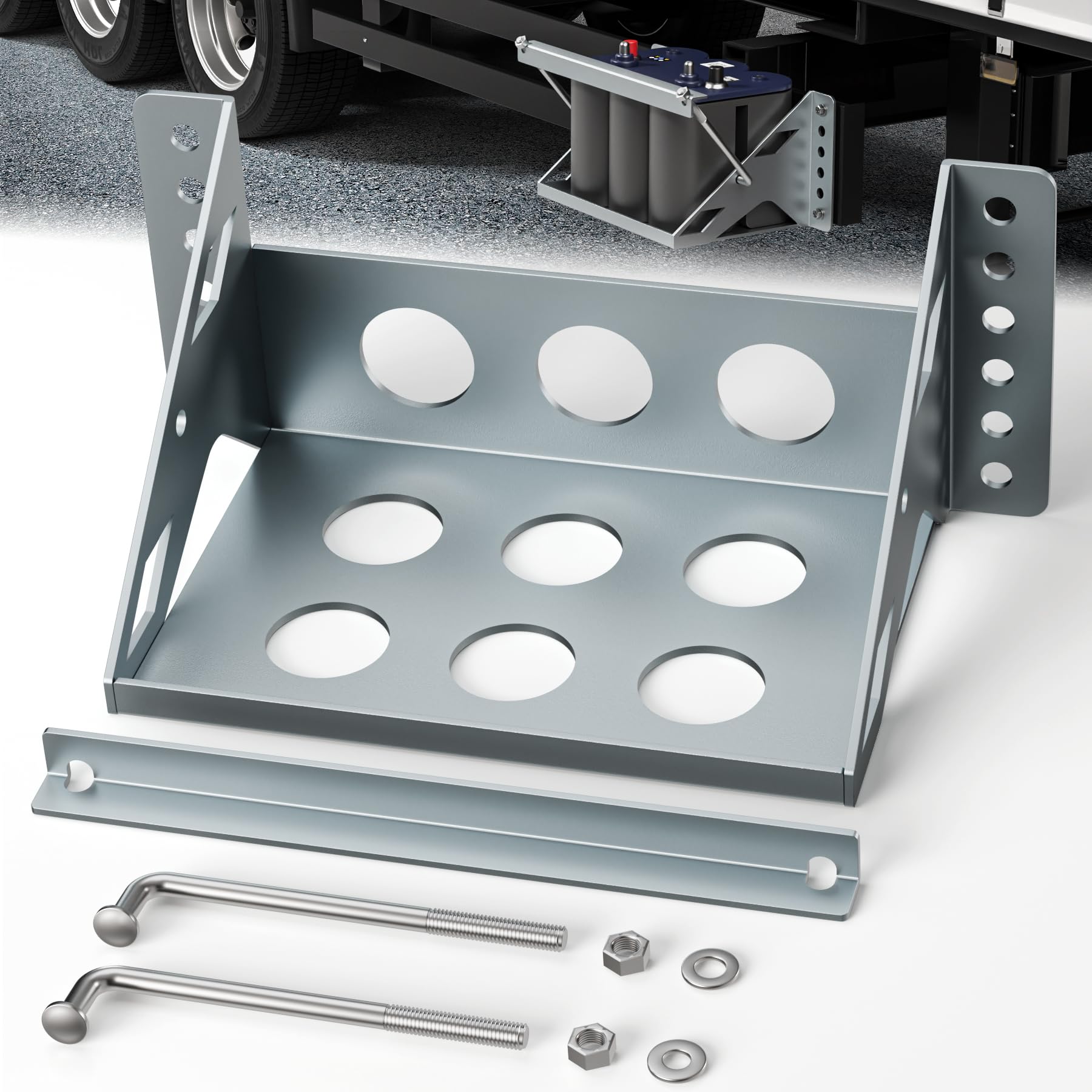 Metal Steel Battery Mounting Box, Durable Quality Metal Battery Tray Box, Easy-To-Install Steel Battery Mounting Box Tray Fits Up To A 10.63" × 7.06" × 7.5" Battery, Anti-Corrosion, Ventilated Design