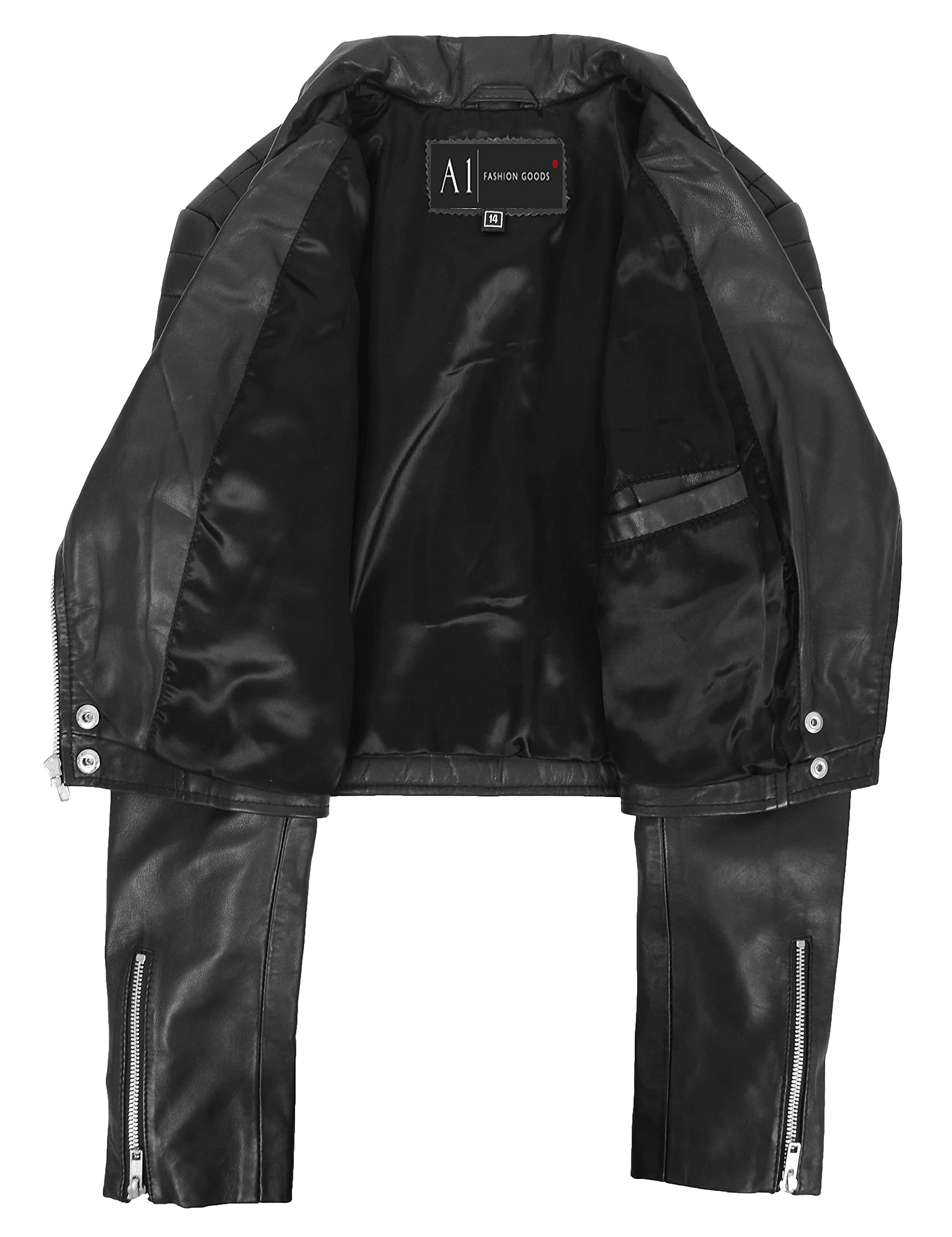 A1 Fashion Goods Damen-Bolero-Jacke aus Leder, tailliert, bauchfrei, verschiedene Farben, Erika, Schwarz, 44