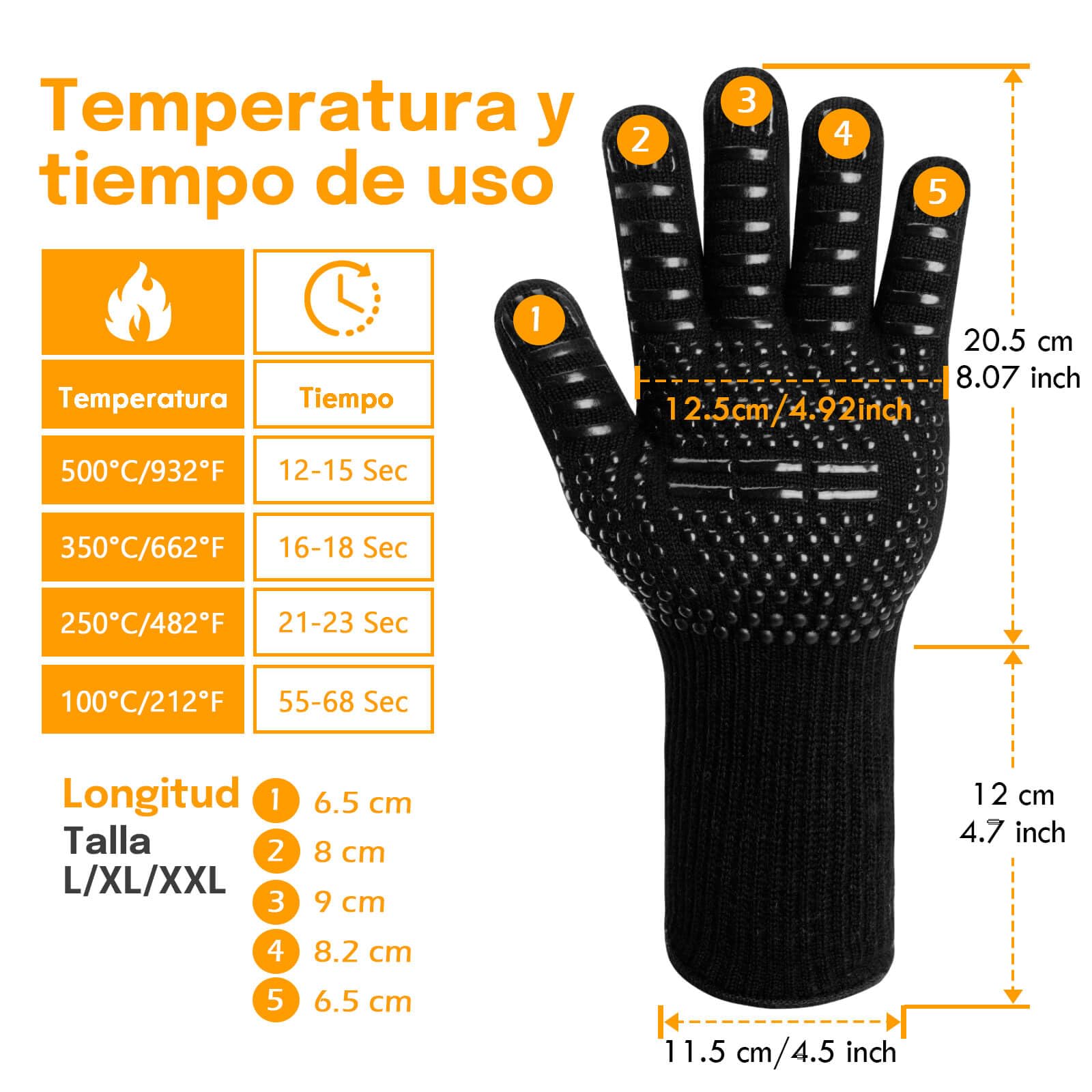 Guantes Barbacoa Cocina Resistente al Calor hasta 500°C Guantes para Horno de Silicona Antideslizante para Cocina, Parrilla, Hornear, Microondas (L/XL/XXL, Dorado)