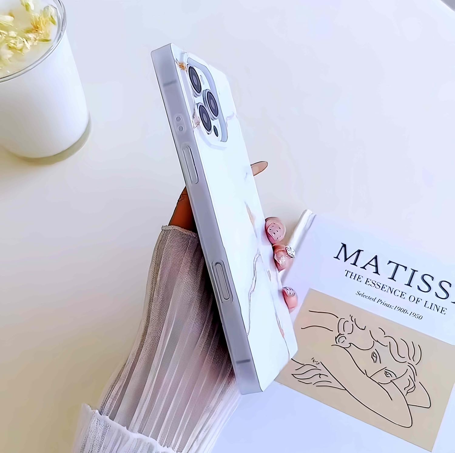 Compatible with iPhone 16 Pro Max Rectangle Case for Women, Luxury Marble Glossy Soft Slim Protective Cute Girly Phone Case for iPhone 16Pro Max, 6.9 inch, White - Image 3