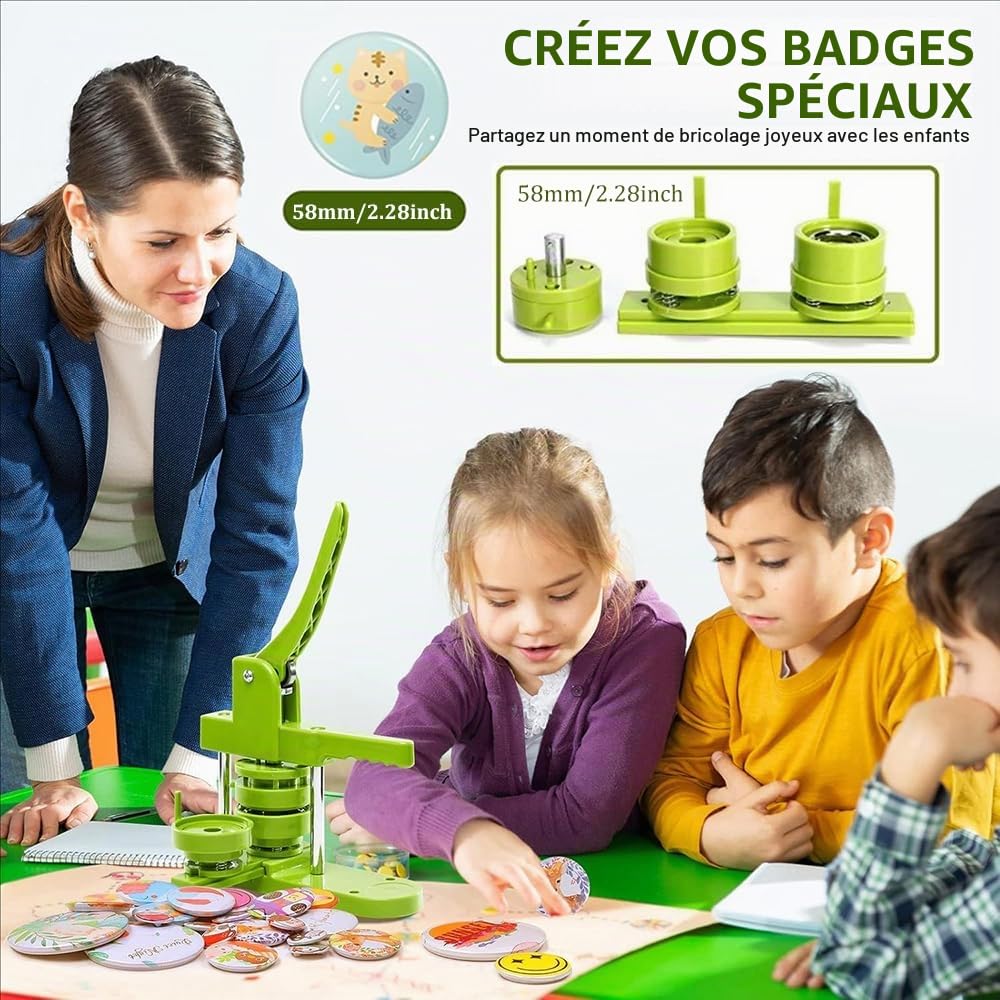 Machine à Badge,Machine a Badge(58mm/2.83inch),Machine à Badges En Fer-Blanc,Avec 400pcs De Consommables,Conaux Aux Enfants,Aux Adultes,Aux Cadeaux De Bricolage,à La Fabrication d'Épingles.