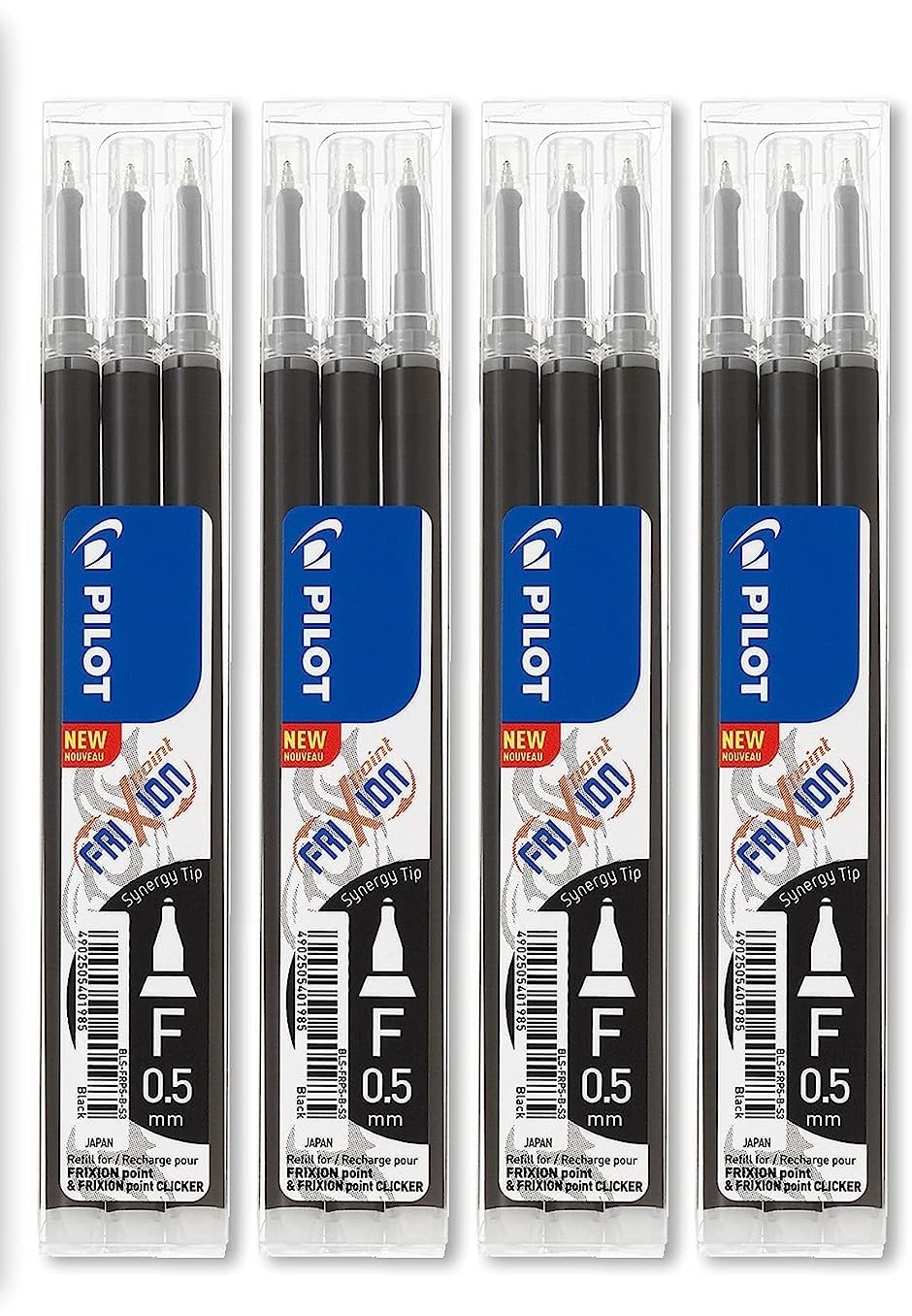 Pilot FriXion Point Pen Refills 0.5 Needle/Synergy Tip Black Ink (4 Packs of 3)