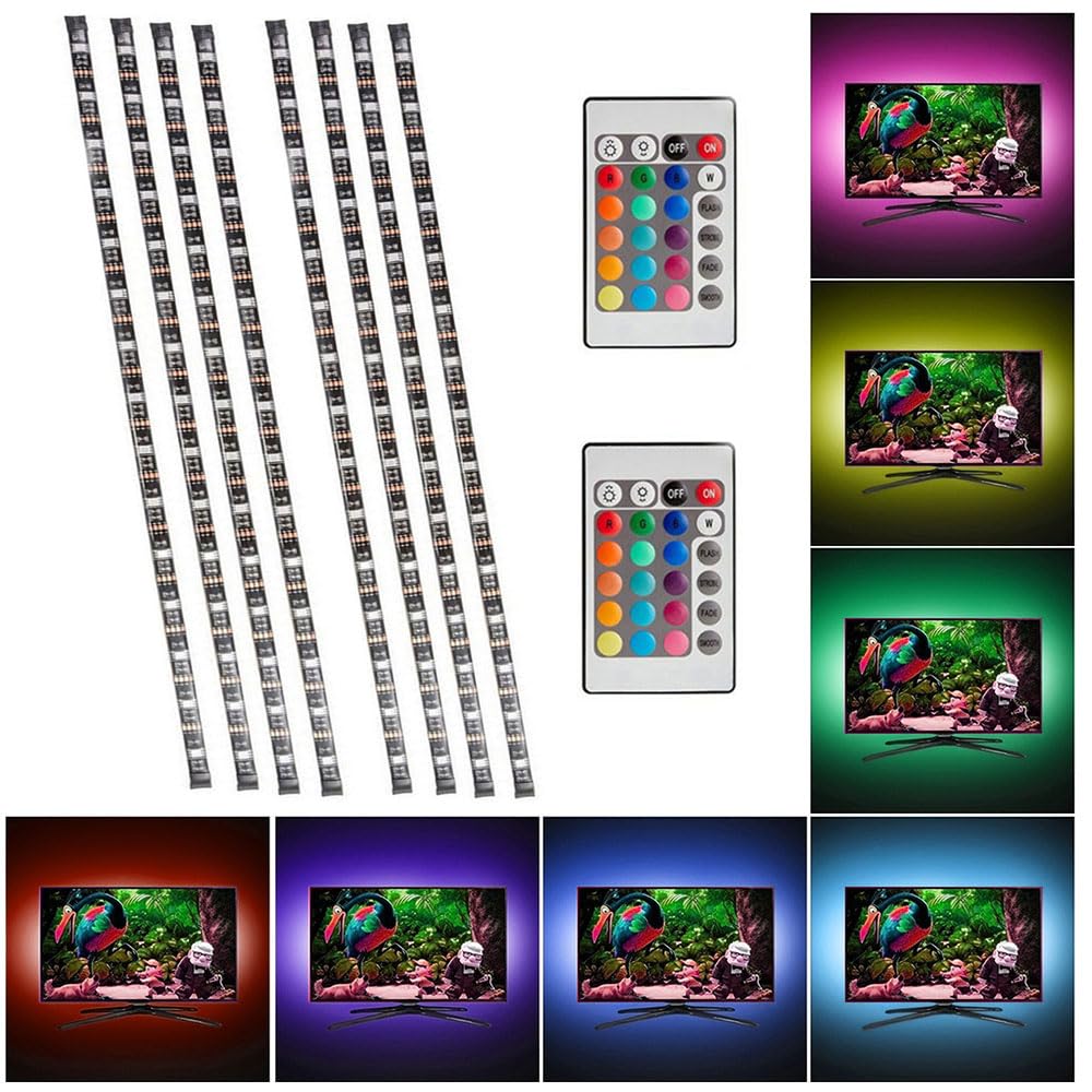 Lixada 8 strisce LED USB da 50 cm, set di luci flessibili con mini telecomando, per TV, computer, retroilluminazione