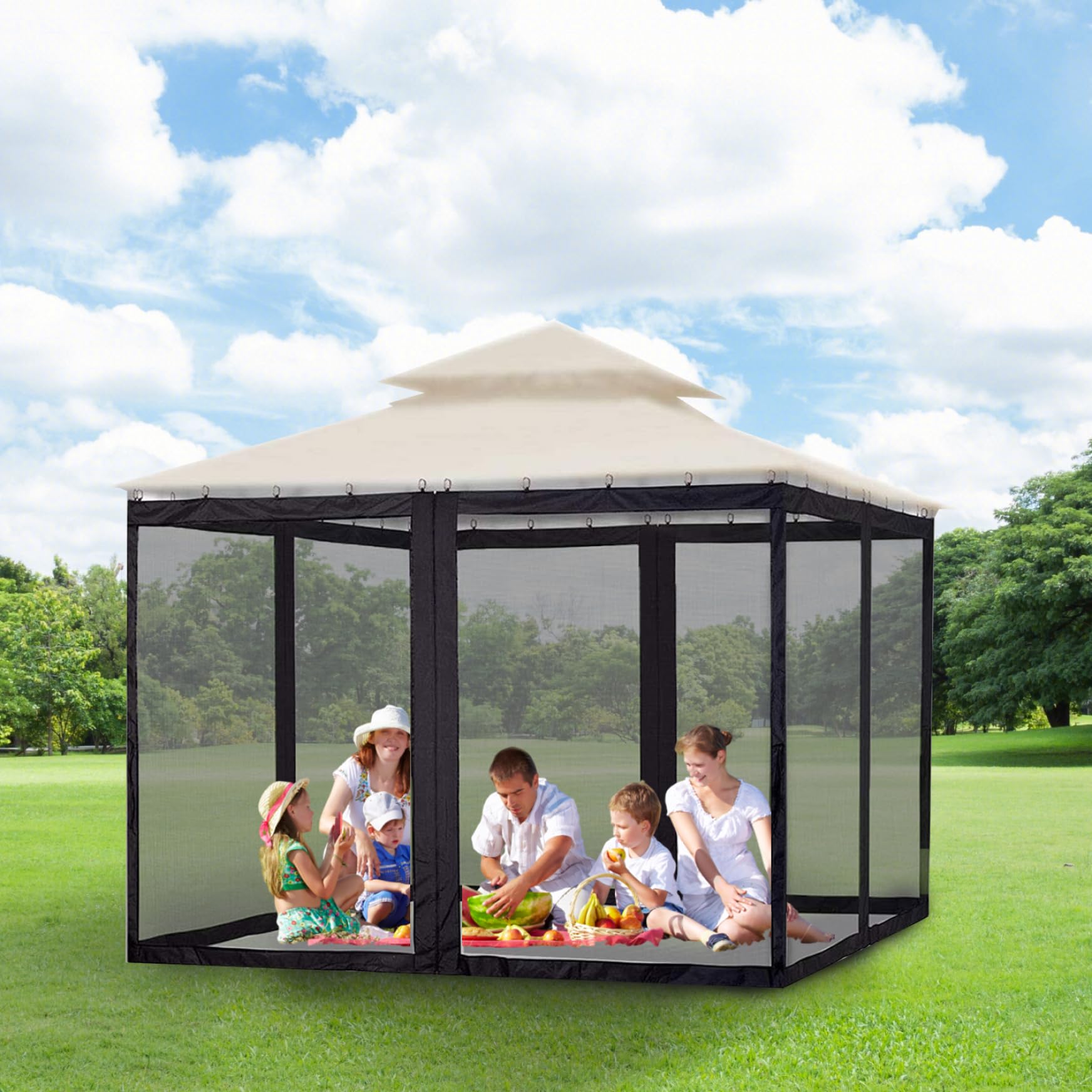 Rete per gazebo | Zanzariera per gazebo, pannelli pieghevoli retrattili 9x11x8 piedi con cerniera, zanzare da esterno per portico campeggio patio giardino
