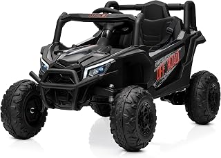 Kidzone 12V Ride On UTV Car for Toddlers 37-96 Months, Single Seat Electric Off-Road Vehicle with Remote, Rear Suspension, LED Lights, Double Doors, Safety Belt, Music & Horn - Black
