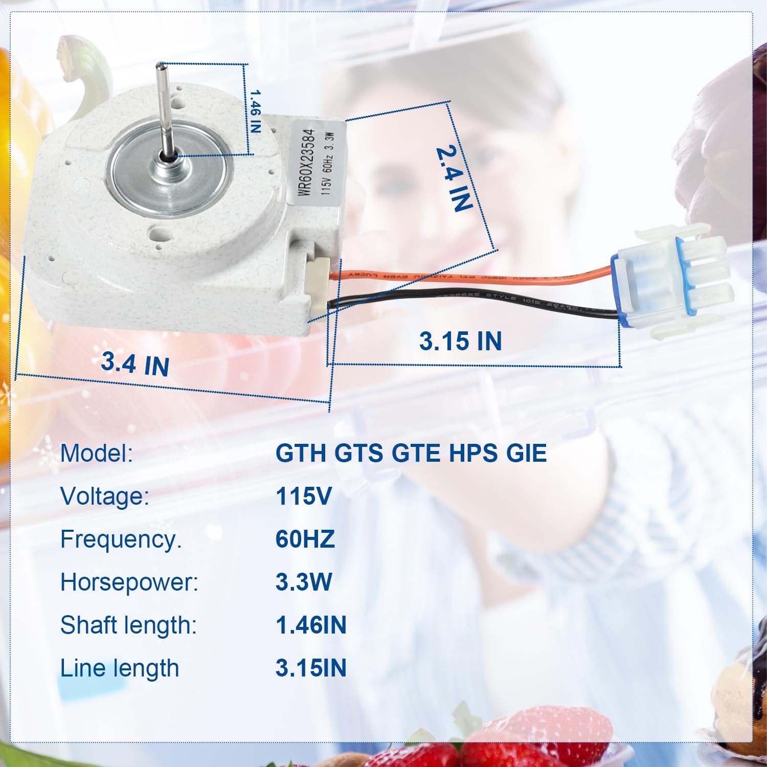 GTS17DTNBRBB GTH18EBT2RBB Refrigerator Evaporator Fan Motor for GE Models HPS15BTHJRWW HTH17CBT2RWW GTH18GBDCRWW HPS15BTHBRBB GSS25IYNBHFS GIE18DTNERBB GTE17GTNDRWW GTE18GMHLRES GTE18CTHLRBB