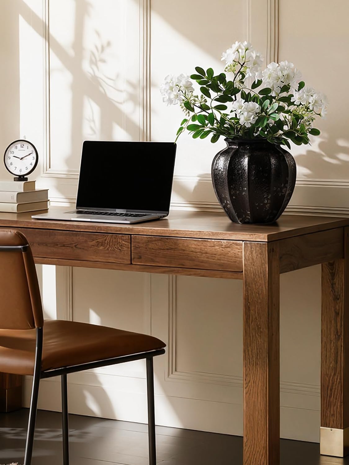 LE TAUCI 9" Ceramic Vase, Artisan Large Black Ceramic Vase for Modern Home Decor, Substantial & Stable, Handcrafted Flower Vase, Living Room & Dining Room Table Centerpiece, Distressed Iron Black