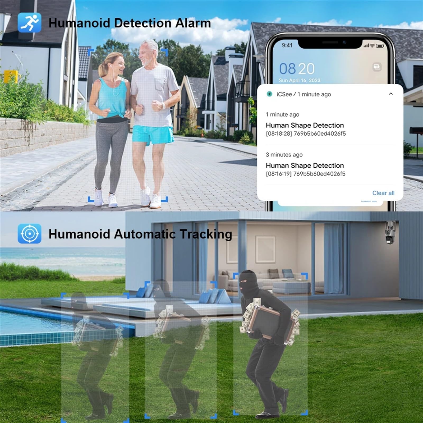 Telecamera Wifi Esterno, Telecamera IP 8MP 4K Dual Lens Dual Screen PTZ Telecamera Telecamera Di Videosorveglianza Di Sicurezza Esterna Impermeabile Allarme Luce Della Polizia ,Sicurezza, Antifurto(8M