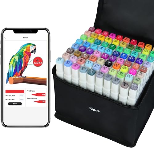 Marcadores de alcohol de 80 colores, marcadores artísticos para artistas con aplicación para colorear, marcador de doble punta para niños y adultos,