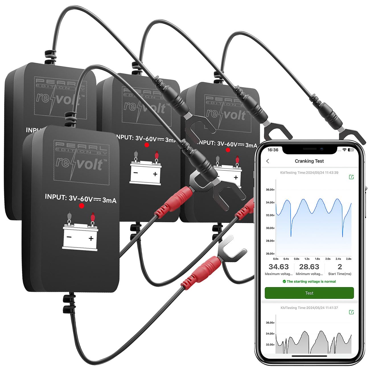 Lescars Monitor Batteria: Set da 4 Monitor della Batteria per Auto, per batterie da 6 a 48 V, Monitoraggio della Tensione Tramite App, Bluetooth (24V, Tester, 12 Volt)