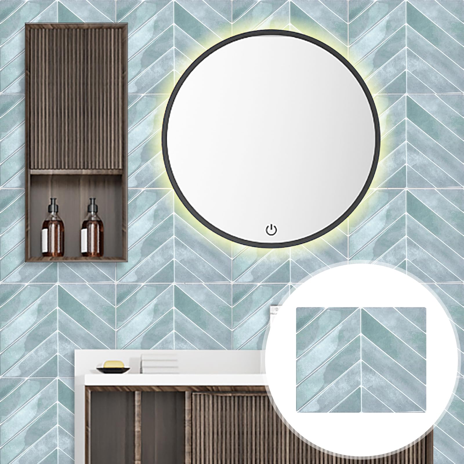 Adesivi da parete, autoadesivi, 29 x 23 cm, 10 pezzi, impermeabili, 3D, paraspruzzi per cucina, bagno e parete (verde chiaro)