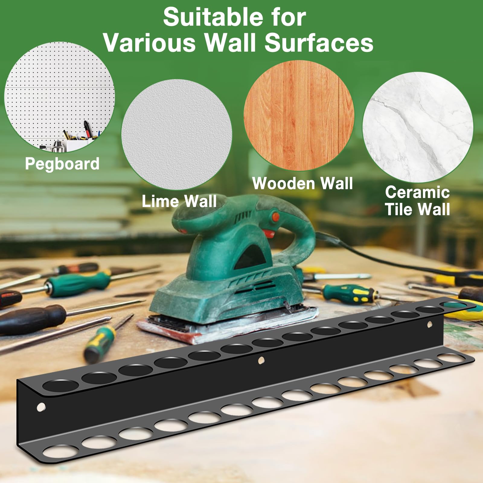 Supporto per pinza da parete, set da 2 pezzi, 14 fori, da parete, organizer per chiavi a pinza, supporto per cacciavite con tubi di espansione, supporto per attrezzi per garage, officina, banco da