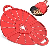HWXQJJHONEY Foldable Silicone Splatter Screen for 12" Frying Pan - BPA Free Splash Guard, Trivet Mat, Dishwasher Safe, Heat-Resistant Red