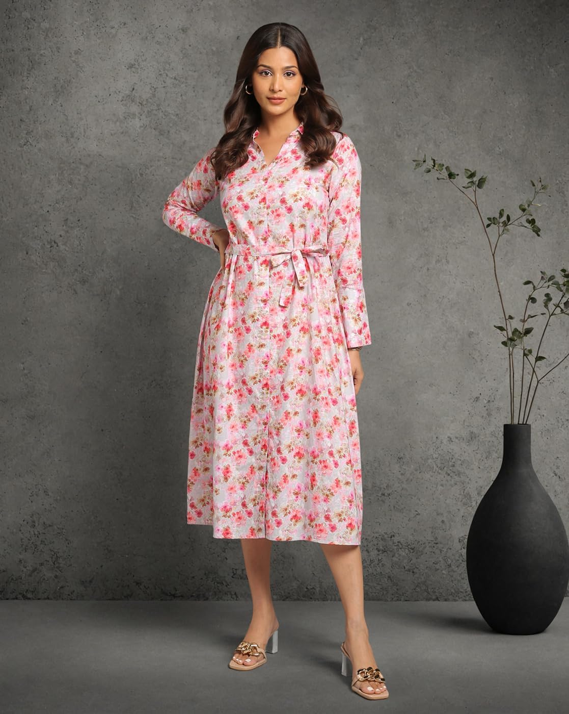 Tissu Women's Pure Cotton White & Pink Floral Printed Fit & Flare Dress - Image 4