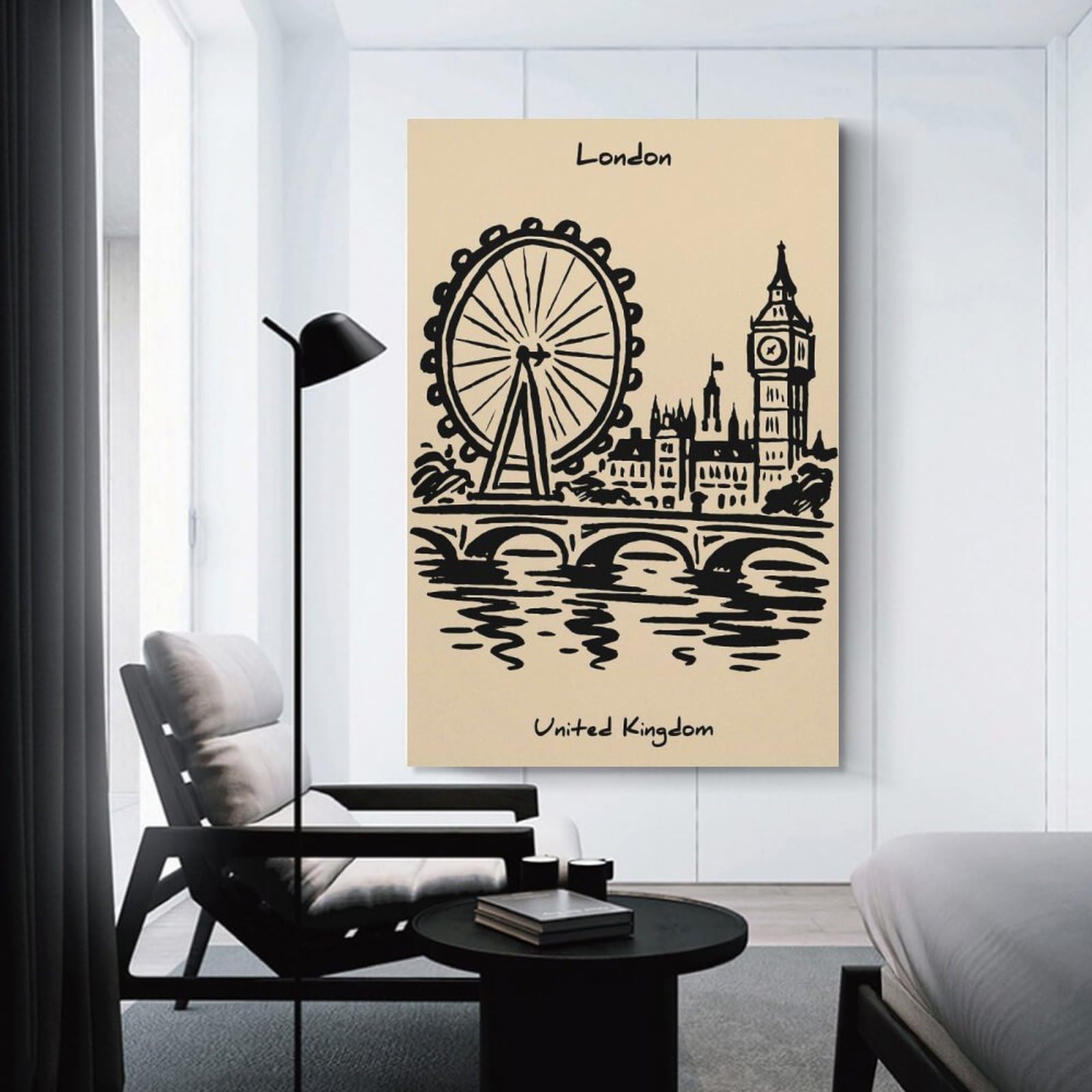 Junmoney London Skyline Sketch Room Decor Wall Art 20x30inch(50x75cm), for Corridors, Hallways Or Apartment Entries, Decorative Wall Art for Narrow Spaces