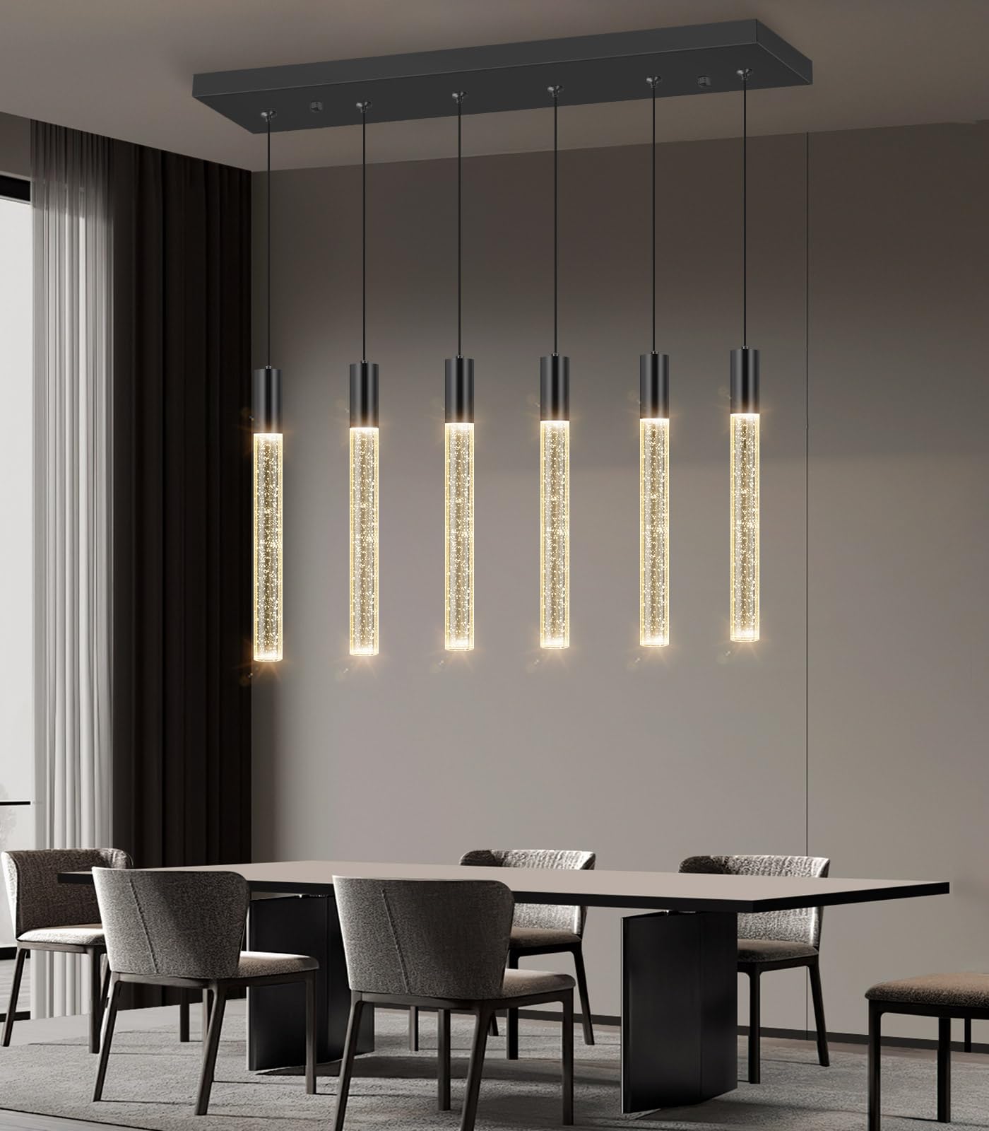 Gracie Oaks Black Chandeliers Rectangle Pendant Lights Kitchen Island Farmhouse Fixture Lights Cage 6 Lights Modern For Dining Room Living Room W111752533 - View #4