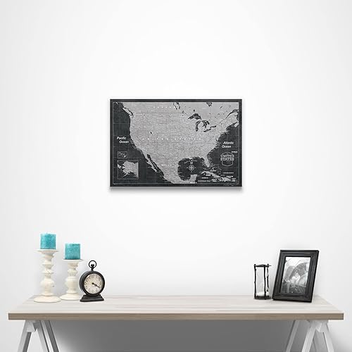 Miniatura 2 de Tablero de mapa de Estados Unidos con pasadores para marcar viajes de Estados Unidos, hecho a mano en Ohio, EE. UU., Diseño pizarra moderna (24 x 16