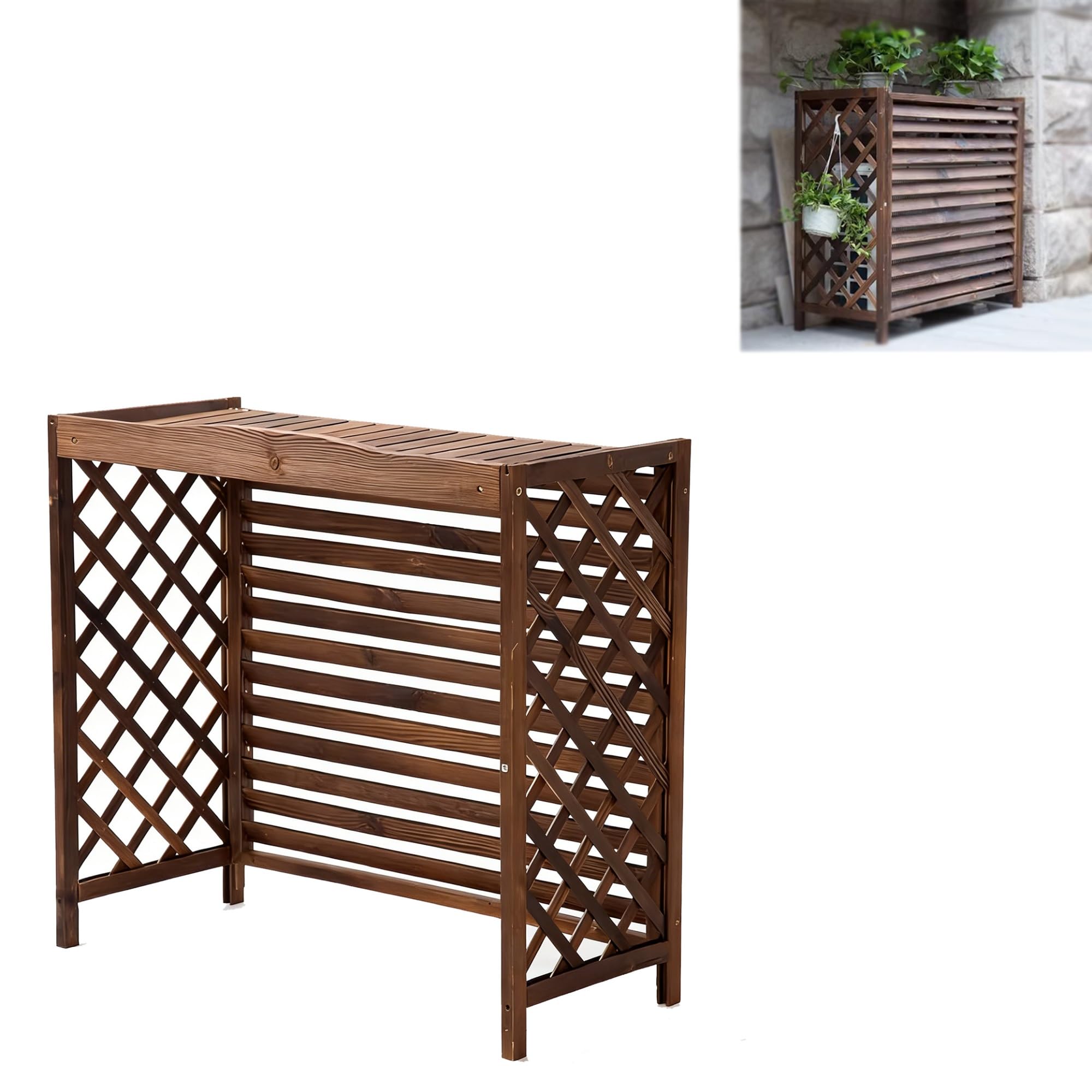 Kwiat klimatyzatora z litego drewna, karbonizowany - łatwy w montażu, półka do przechowywania roślin, pokrywa klimatyzatora z drewna karbonizowanego (81 x 30 x 72 cm/31,8 x 11,8 x 28,3 cala)