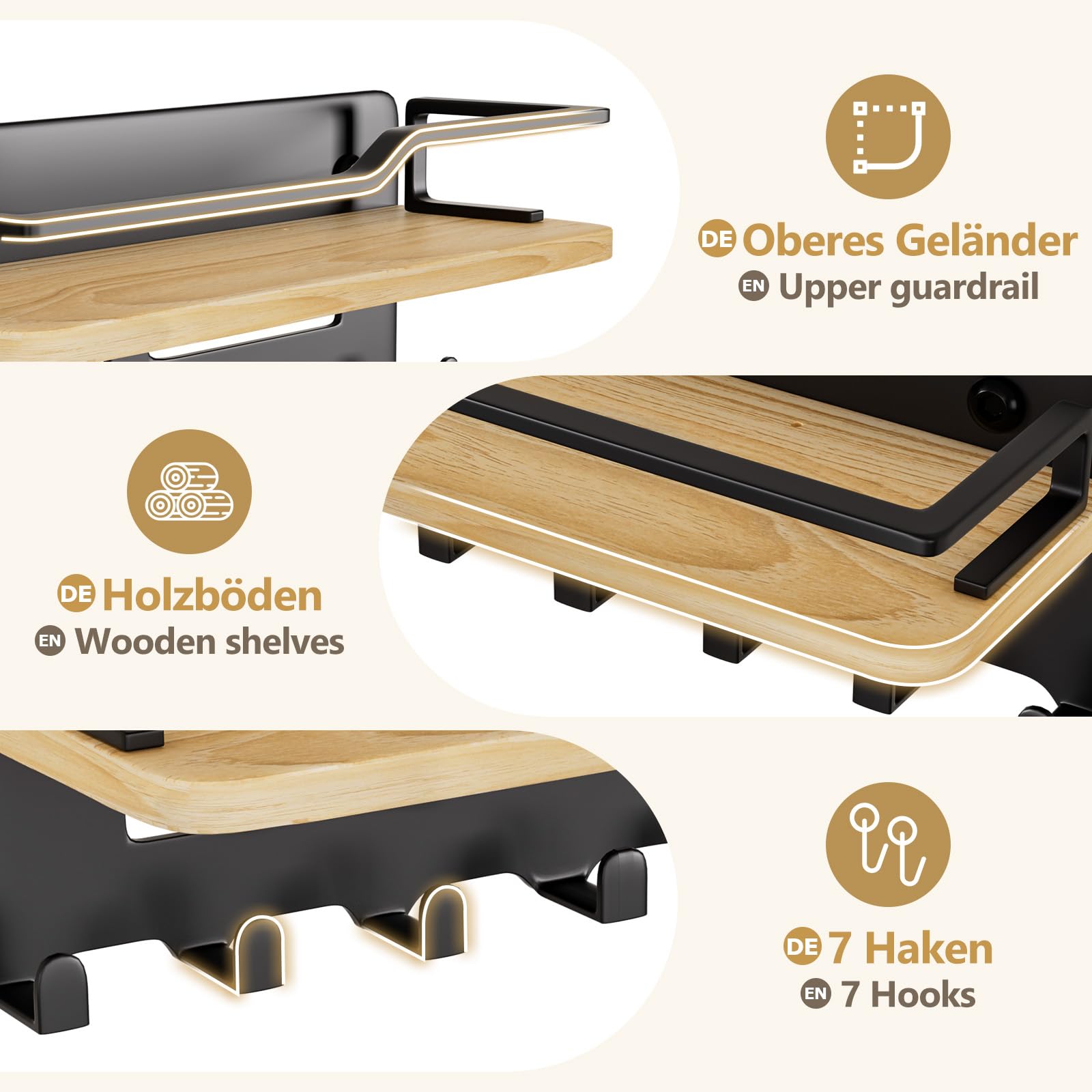 WGIDSKKI Portachiavi con ripiano, con scaffale Include porta lettere e 6 ganci, portachiavi in legno, scaffale decorativo in legno, per ingresso, corridoio, camera da letto, soggiorno, bianco