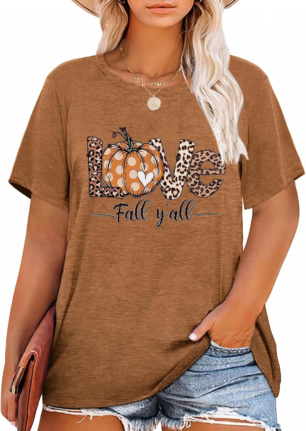 Plus Size Halloween Pumpkin Shirt Women Plaid Leopard Fall Graphic Tees Short Sleeve Thanksgiving Gift Tops T-Shirt