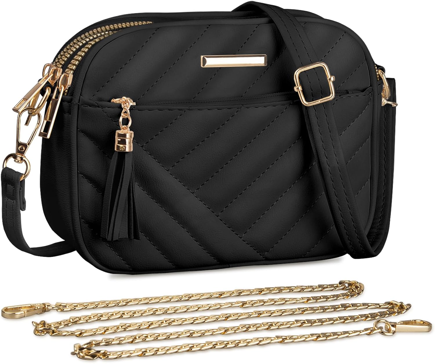 FITDON Crossbody Bag for Women, Small Leather Cross Body Bag Ladies Handbag Shoulder bags Phone Purse with 2 Detachable Straps