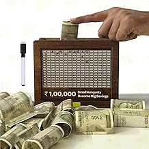 JAYTOP Wooden Money/Piggy Bank for Kids & Adults, Savings Challenge Box, Money Saving Box for Adult 100000, Cash Collection Gullak Mini Bank, Birthday Gift for Kids, Women/Men/Friends (100000)