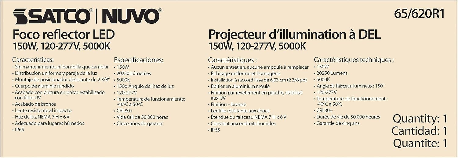 Nuvo 65/620R1 LED Outdoor Security Architectural Flood Light, 150W, Bronze Finish