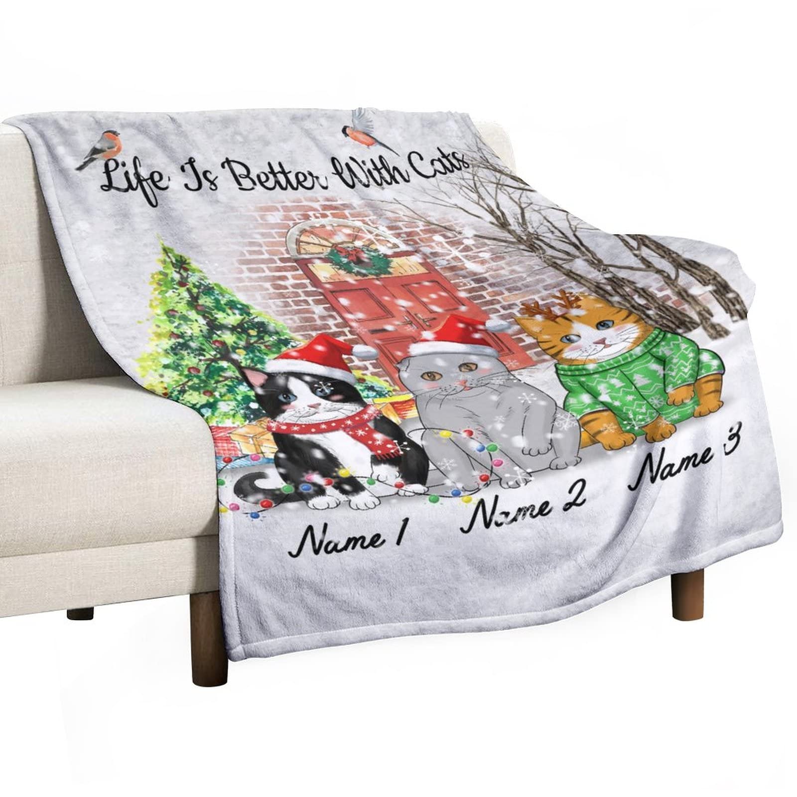 Cadeau amoureux des chats plaid personnalisé avec prénom effet 3D fluffy