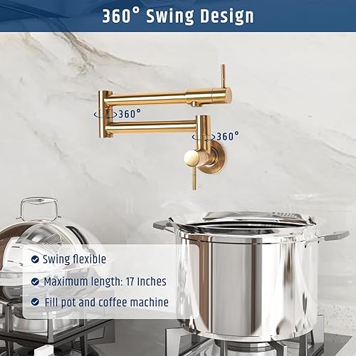 Miniatura 4 de Grifo de llenado de ollas de 20 pulgadas de níquel cepillado, grifos de llenado de ollas para fregadero de cocina sobre la estufa, grifo de agua