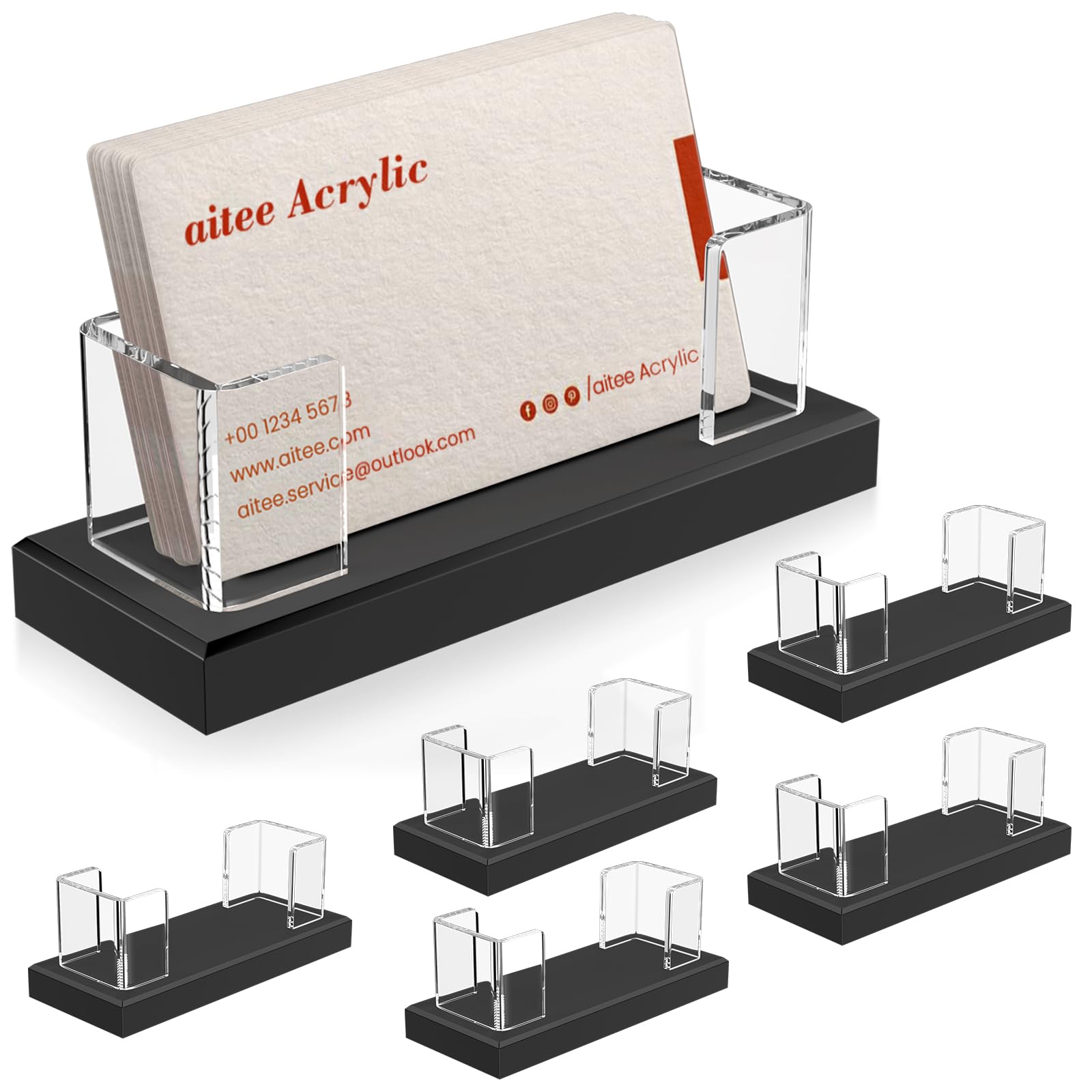AITEE 6 Pack Business Card Holder: Transparent Acrylic Business Card Holder Display for Desk Tidy Office Accessories Fits 50-60 Business Cards