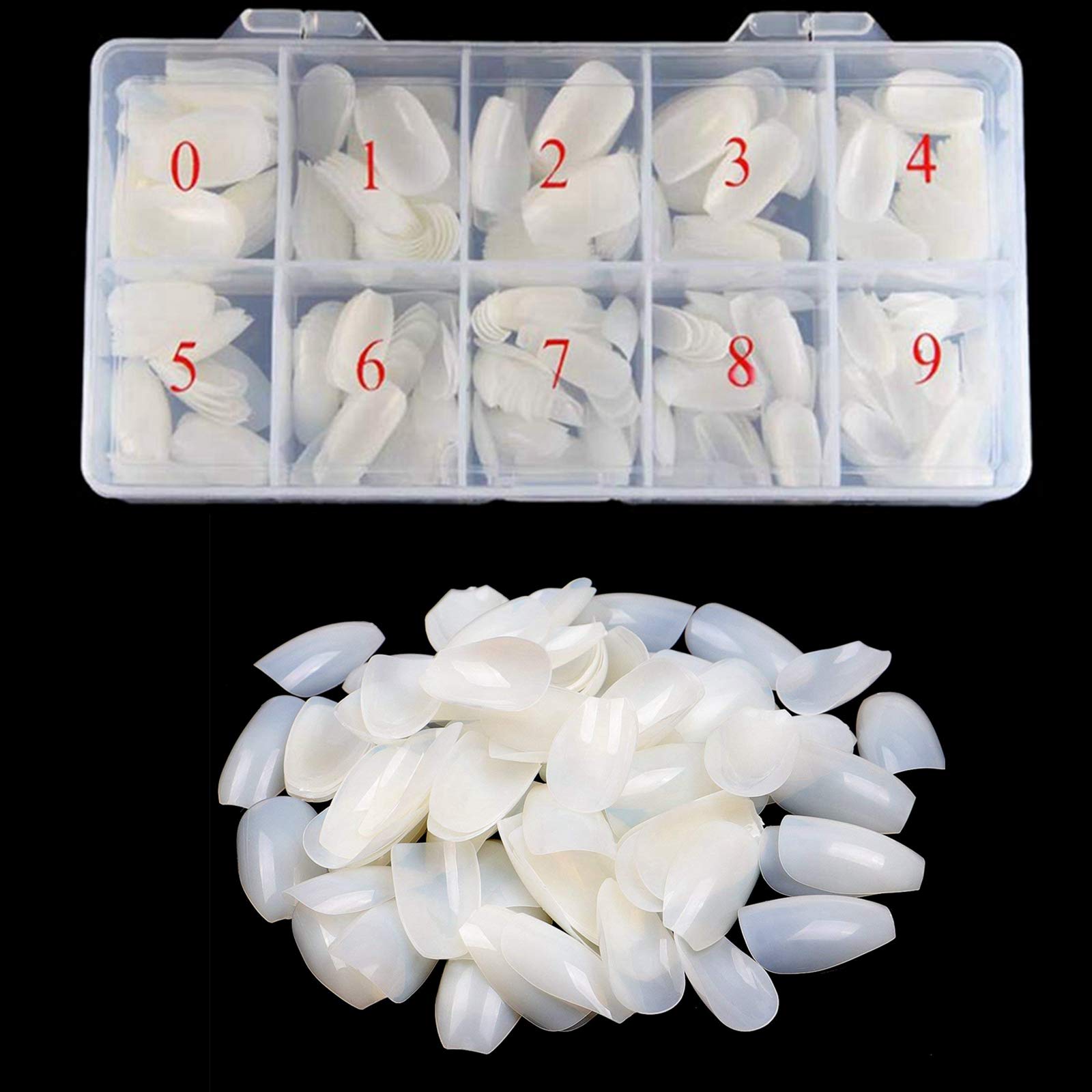 krofaue 500Pcs Short Coffin Nail Tips Full Cover Fake Nails Tips Short Coffin Nails Style 10 Sizes With Box DIY (Clear)