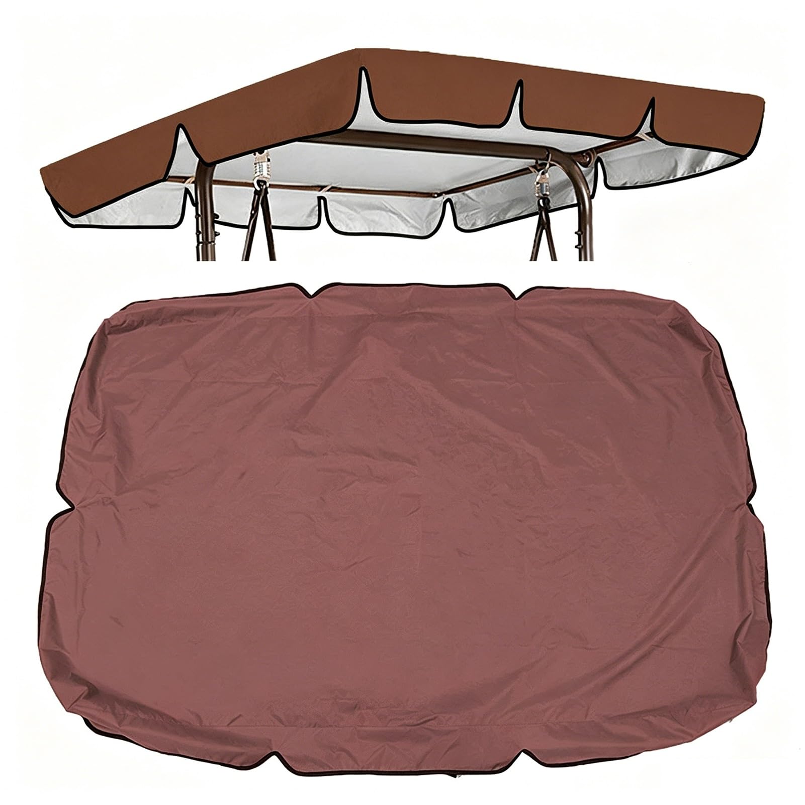 Toit de Rechange pour Balancelle de Jardin avec Revêtement Argenté 600D, Canopée pour Balançoire de Patio Imperméable Anti-UV pour 2 3 Places(Coffee,190x132x15cm/75x52x6in)