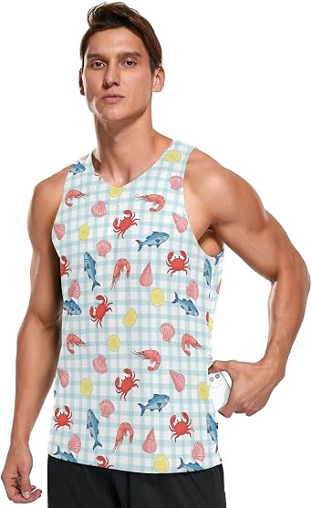 QUGRL Mens Tank Top with Pocket Sleeveless Athletic Fit Vest Workout Muscle Shirts for Men Training Workout Gym Sports