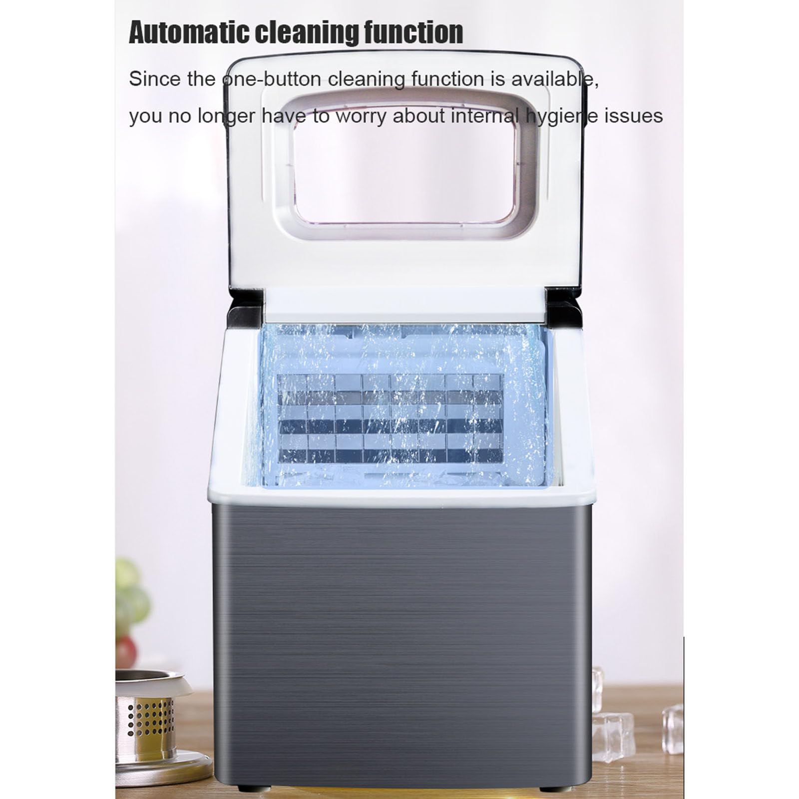 Genérico Máquina para Hacer Hielo, producción rápida de Hielo en 12 Minutos, 24 bandejas para Hielo, Acero Inoxidable antihuellas, Limpieza automática para Cocina, Oficina y Bar en casa.