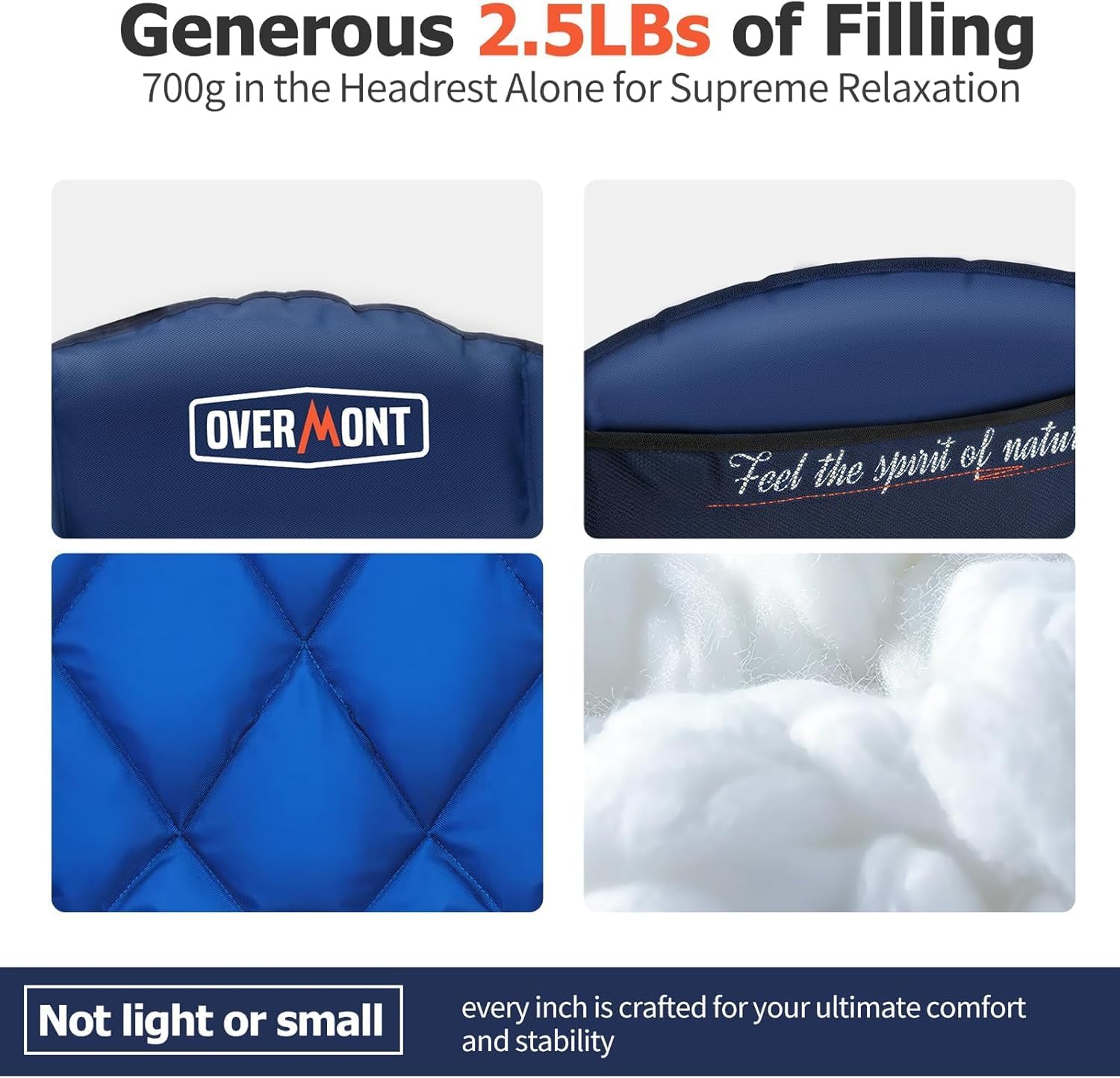 Overmont Oversized XL Camping Chair for Adults - 400lbs Support Heavy-Duty Padded Folding Chair with Side Pocket Cup Holder Cooling Bag for Outdoor Sports Garden Beach Fishing Lawn Blue 2pcs - Image 4