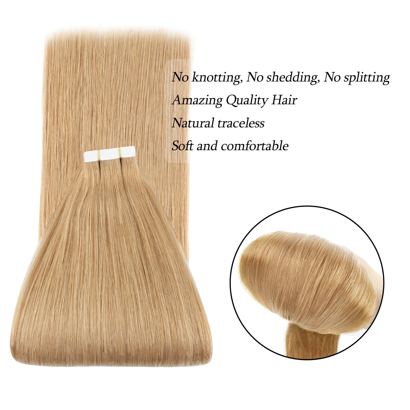 ABH AmazingBeauty Hair Semi-permanent Real Remi Remy Human Tape in Hair Extensions 50g 20pcs Skin Weft Tape Attached Invisible Seamless Reusable Dark Dirty Blonde Color 12 - Image 4
