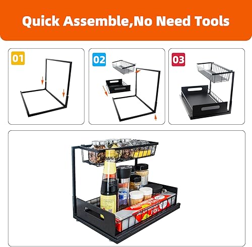 Miniatura 6 de MZUOTU Organizador y almacenamiento para debajo del fregadero, organizador de armario extraíble de 2 niveles, estante deslizante, almacenamiento de