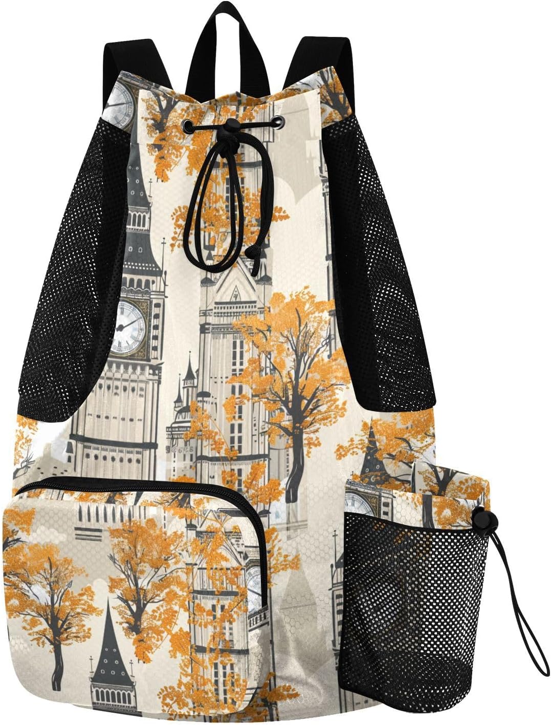 Big Ben Grey Yellow Hiking Drawstring Backpack Camp Bag With Water Bottle Pocket Dry Wet Separation
