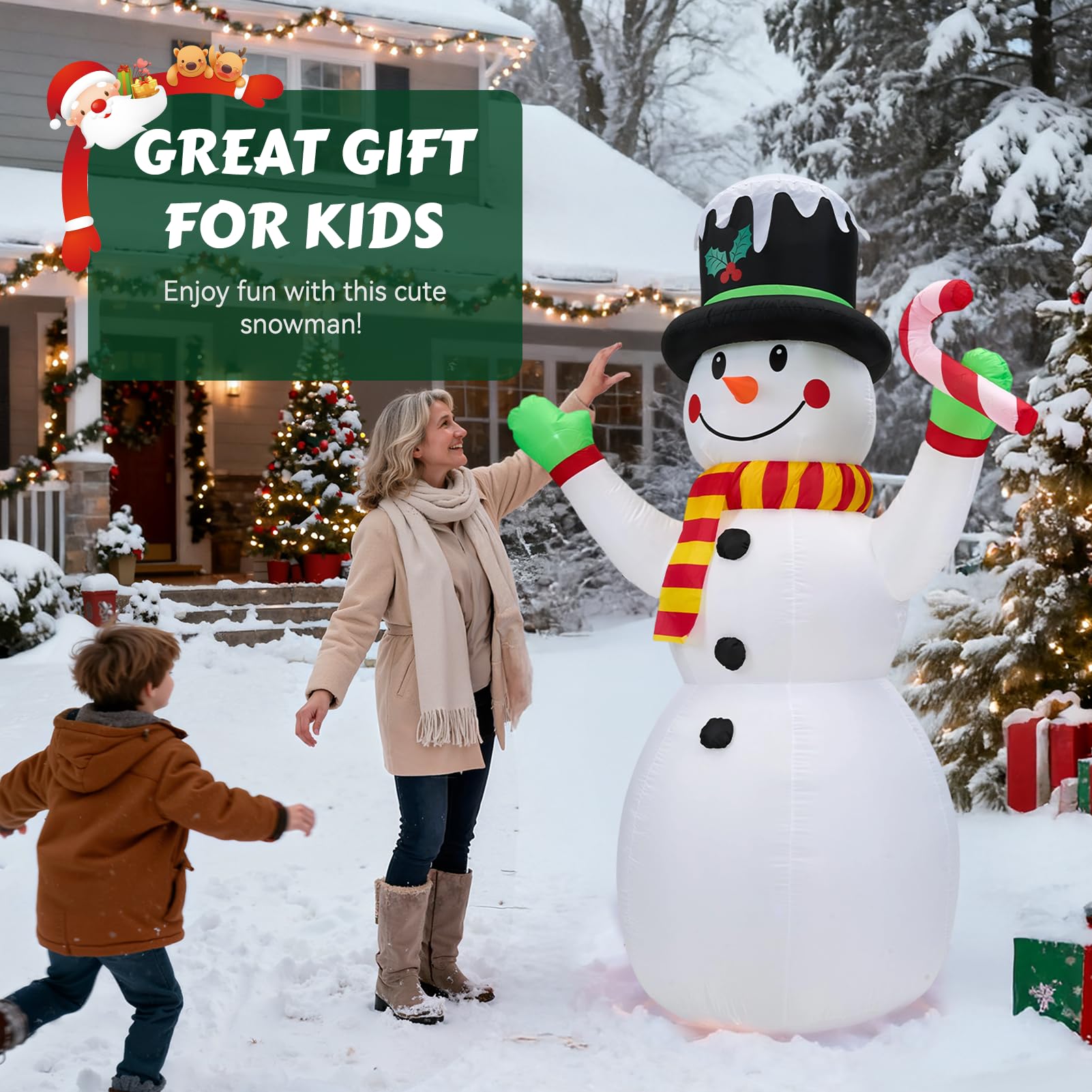 Warmiehomy Bonhomme de neige gonflable de 210 cm, bonhomme de neige géant avec béquille, décorations de Noël gonflables, décoration de Noël extérieure pour jardin, centre commercial d'expédition