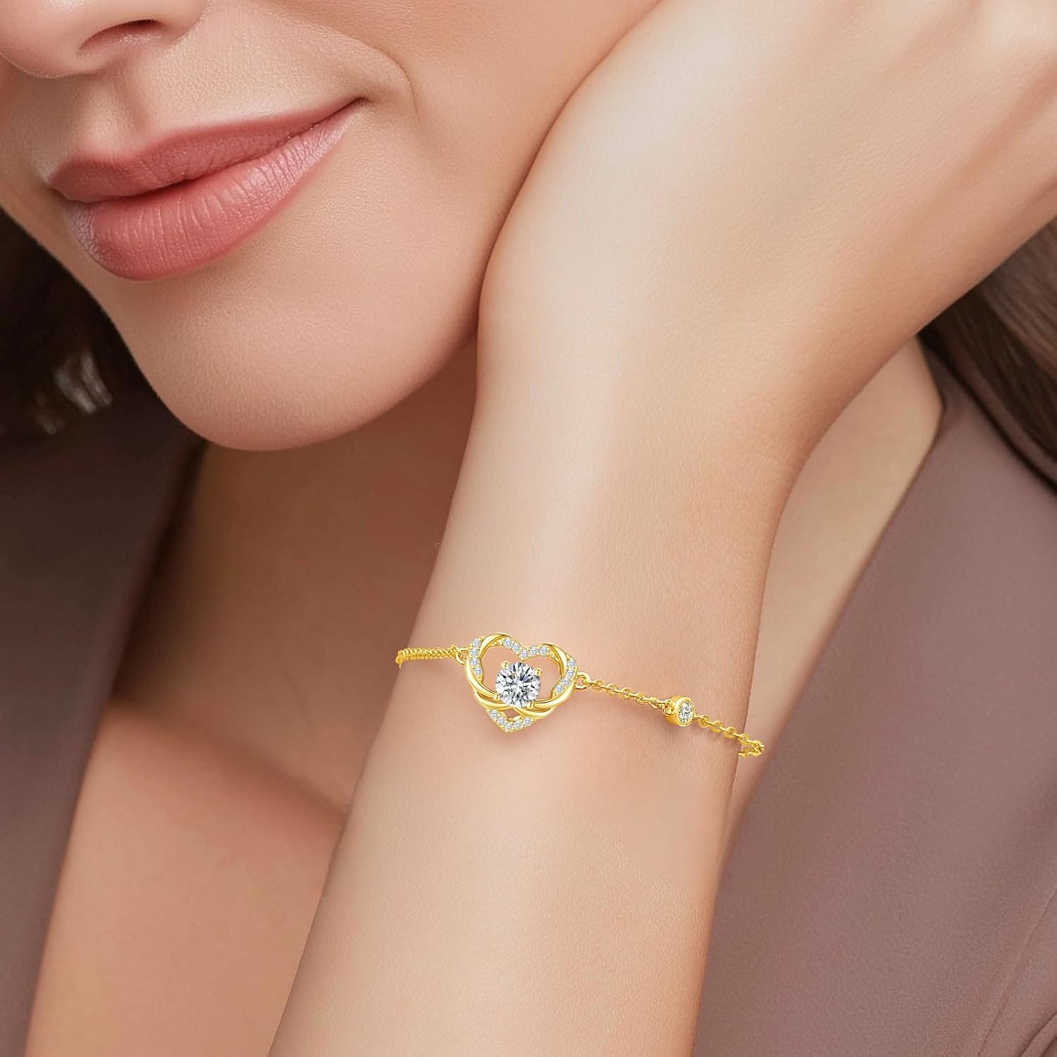 OOBEE Moissanite Heart Bracelets for Women, 925 Sterling Silver Gold Plated Bracelet, Wedding Anniversary Birthday Christmas Jewelry Gifts for Mom Wife Girlfriend Her