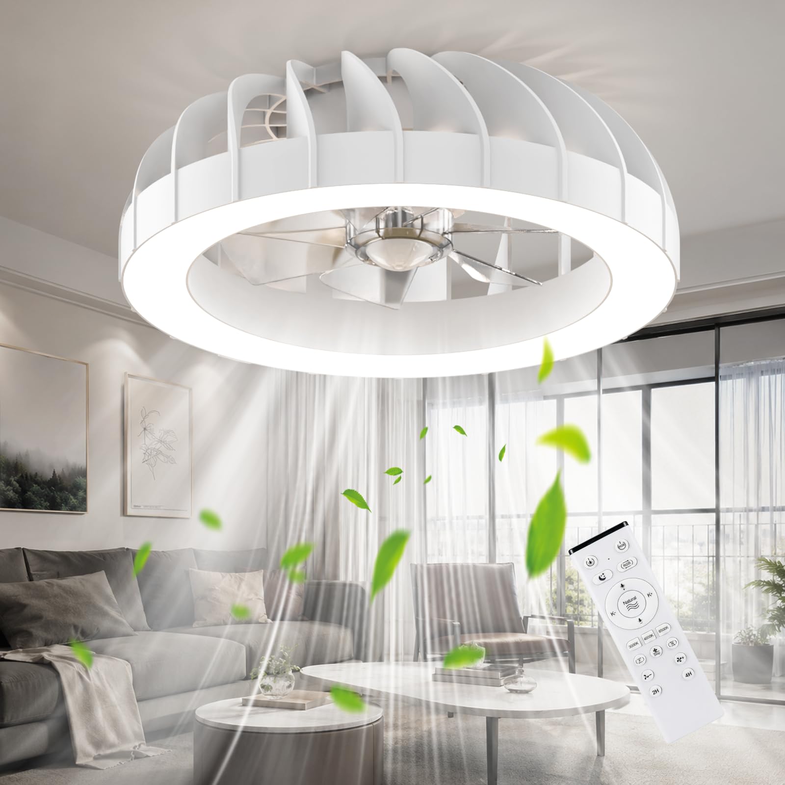 Ateroll Deckenventilator mit Beleuchtung, Ø46CM RGB Deckenventilator mit Licht und Fernbedienung, 6 Windstufen 3000K-6500K Dimmbare LED Leise Timer Deckenlampe mit Ventilator für Schlafzimmer, Wohn