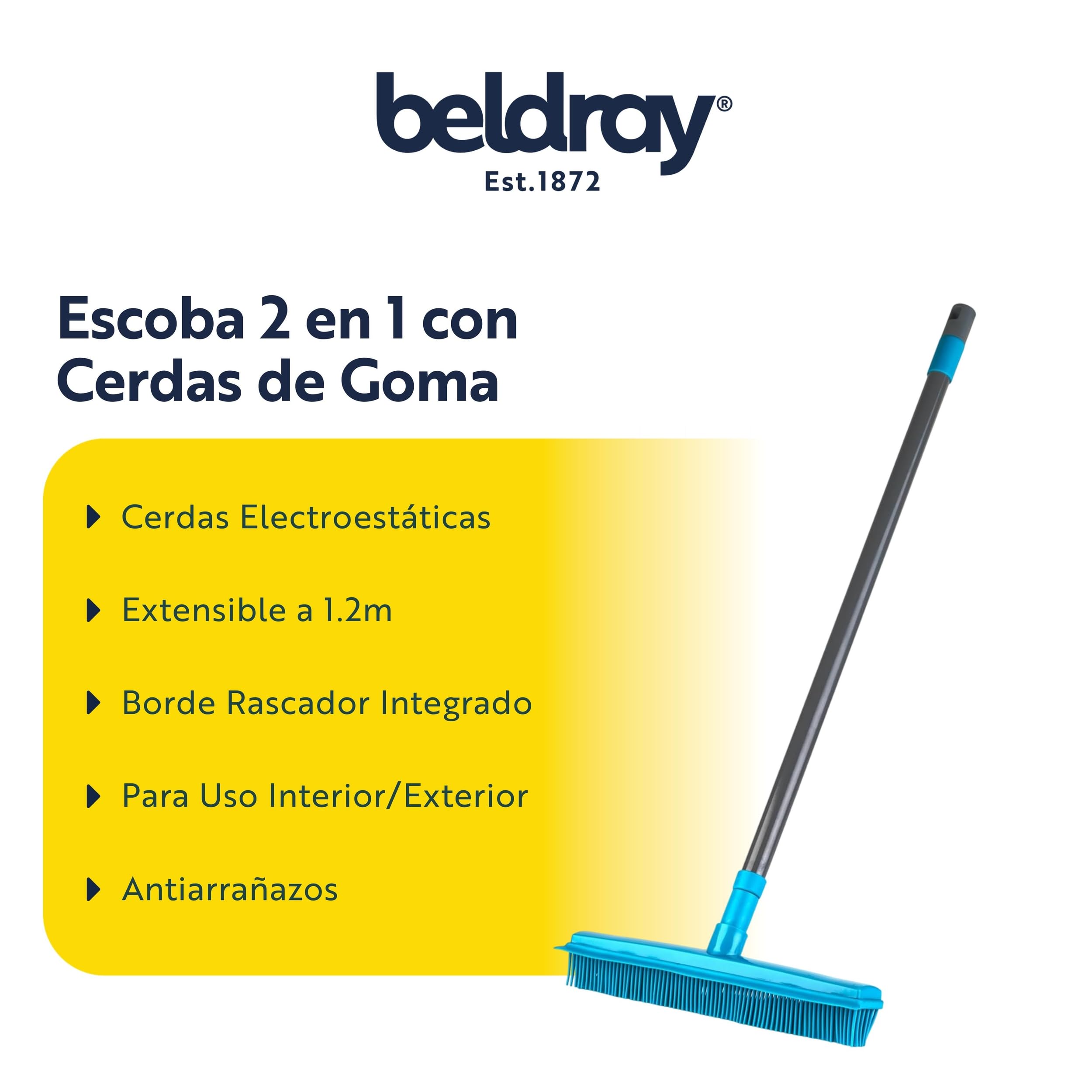 Beldray LA024350TQ Escoba Con Cerdas De Goma, 2 en 1, De La Gama Pet Plus+ Cepillo Con Borde De Escobilla, Para Suelos, Ventanas, Mascotas y Polvo, Para Espacios Interiores Y Exteriores, Turquesa/Gris