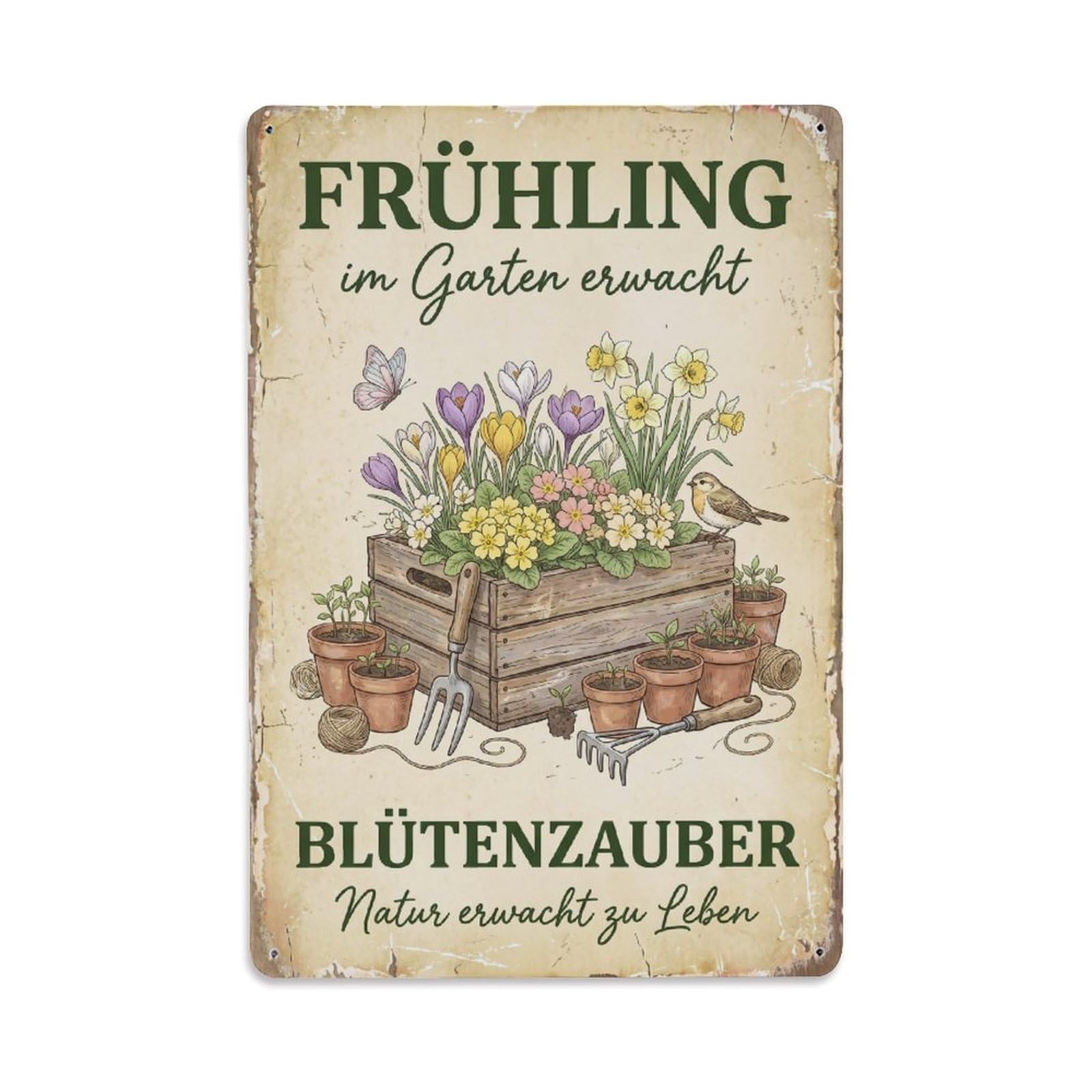 Vintage Funny Garden Spring Rustic Gate Blooming Metal Tin Sign Plaque Wall Decor for Cafe, Club Bar, Office, Garden Metal Poster 8x12Inch